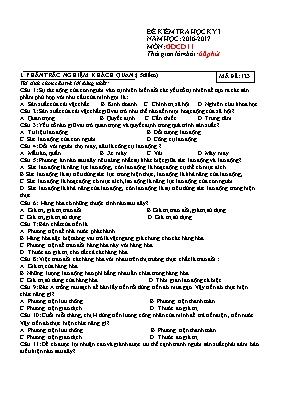 Đề kiểm tra học kỳ I môn Giáo dục công dân Lớp 11 - Mã đề 123 - Năm học 2016-2017
